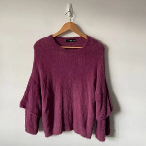 Mango Soft Furry Knit Double Sleeve Sweater Pink Purple Size XS/Small